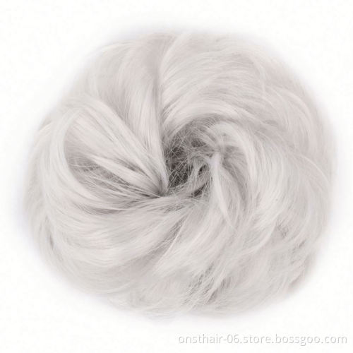 MYZYR Girls Curly Scrunchie Chignon With Rubber Band Brown Gray Synthetic Hair Ring Wrap On Messy Bun Ponytails